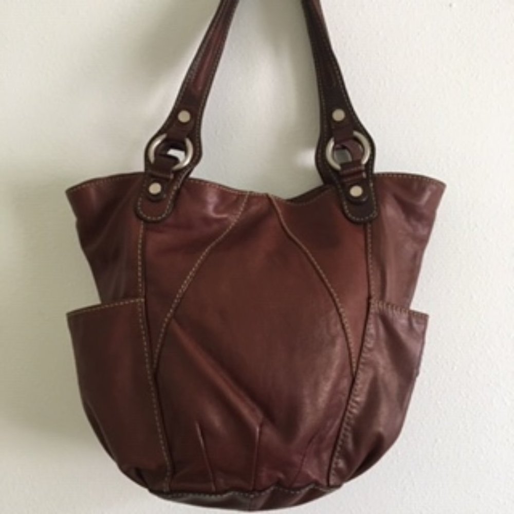 Tignanello Large Maroon Leather Purse / Satchel/